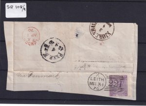 GREAT BRITAIN SG 108/109 PLATE 8 ON FRONT COVER LEITH TO DENMARK MR 31 1870