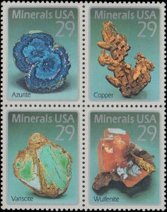 United States #2703a, Complete Set, Block Of 4, 1992, Minerals, Never Hinged