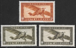 Indo-China Scott C8,C10,C10A MNHOG - 1933-1941 Air Post Short Set - SCV $1.45