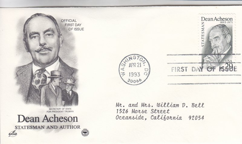 1993, Honoring Dean Acheson, Artcraft/PCS, FDC (E9211)