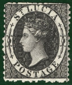 ST LUCIA QV Classic Stamp SG.11a (1d) Intense Black WMK VARIETY Mint  PIBLUE17