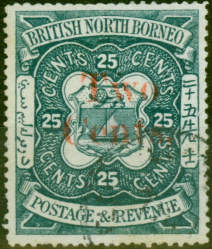 North Borneo 1890 2c on 25c Indigo SG51 Good Used 