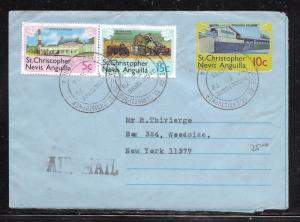 ST KITTS NEVIS (PP1301B) 10C AEROGRAMME +5C+15C TO USA WITH MSG