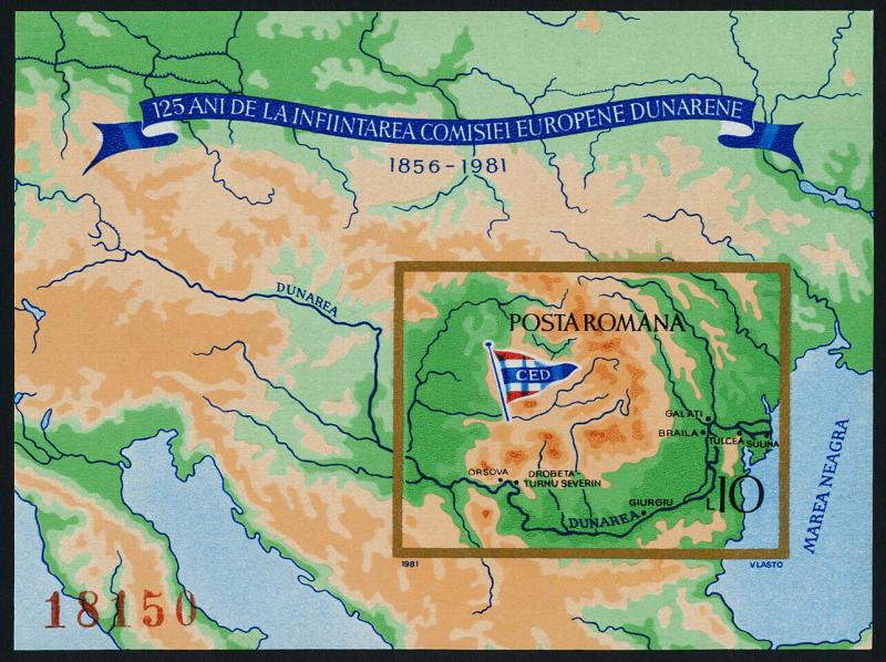 Romania 3001a MNH Map of Danube River, Flag