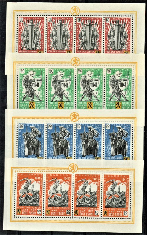 [mag427] 1941 BELGIUM Flemish Legion Feldpost MNH/OG Complete Souvenir Sheets