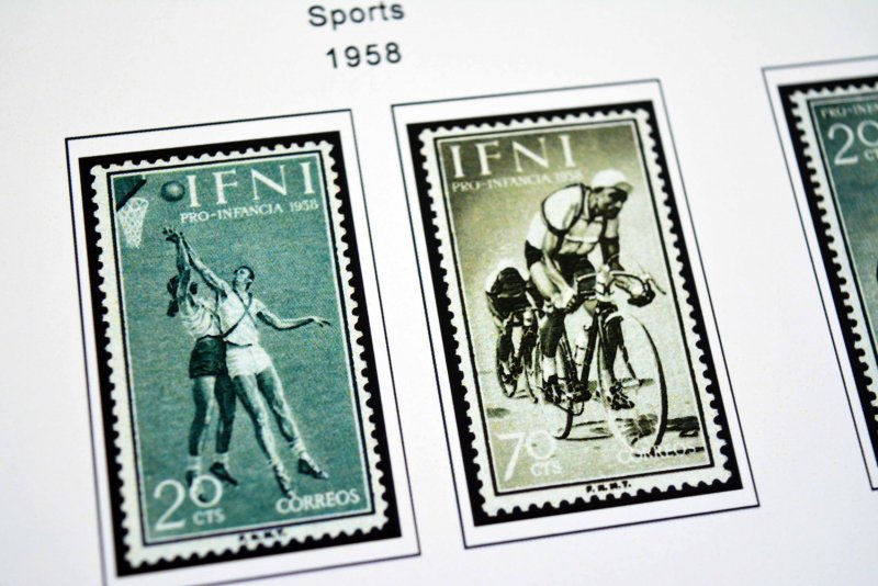 COLOR PRINTED IFNI 1941-1968 STAMP ALBUM PAGES (21 illustrated pages)