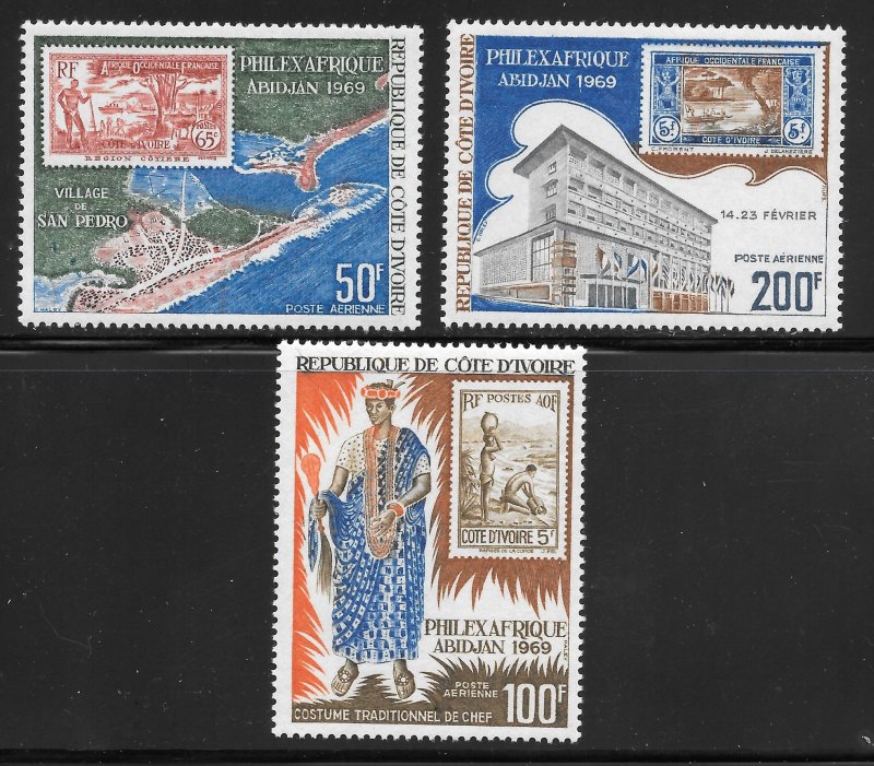 Ivory Coast Scott C38-C40 MNHOG - 1969 2nd PHILEXAFRIQUE Set - SCV $14.50