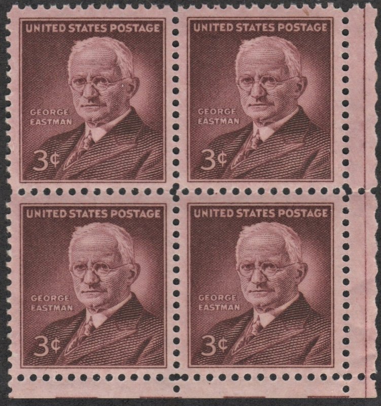 SC#1062 3¢ George Eastman Block of Four (1954) MNH