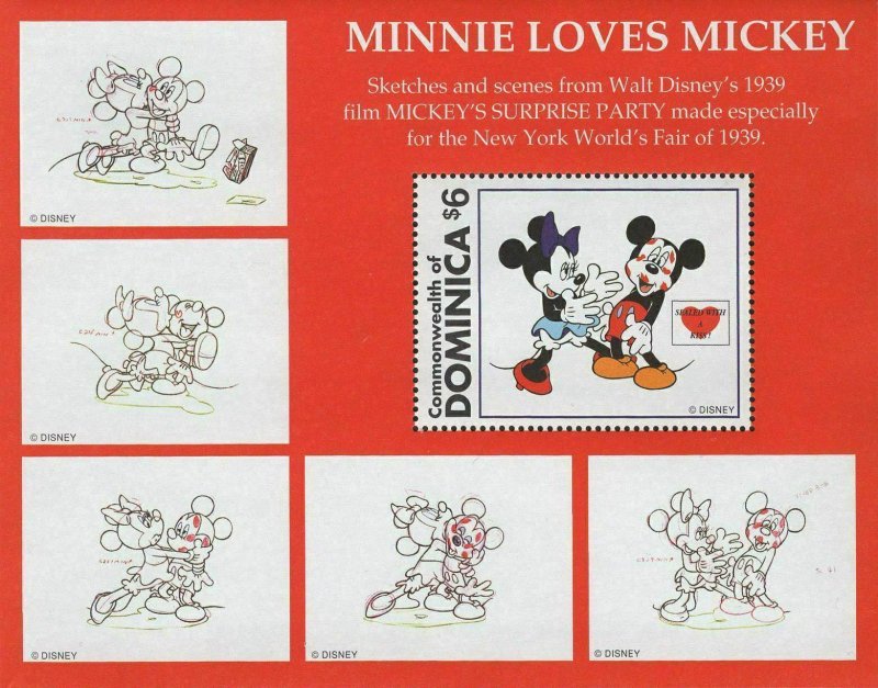 Dominica Minnie Loves Mickey Sketches Souvenir Sheet Mint NH 