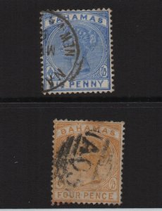Bahamas 1884 SG51 & SG53 - pair of used stamps