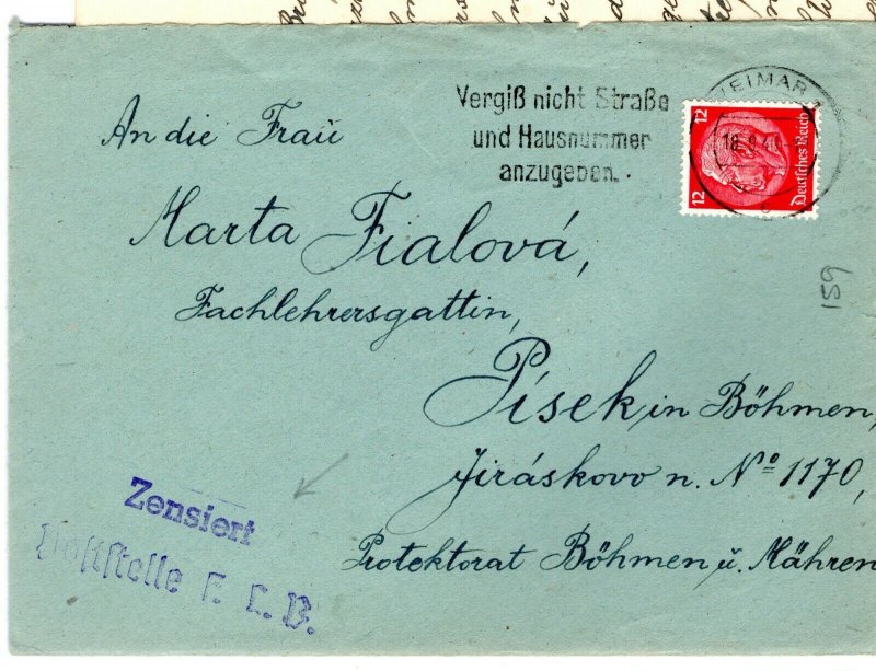 GERMANY WW2 Cover BUCHENWALD CONCENTRATION CAMP 1940 Letter Czechoslovakia A4G66 