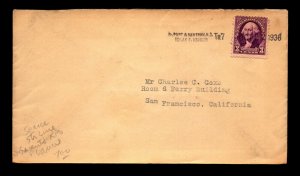 Scare 1936 Fr. Port & San Fran Straight Line RPO Cover - L17751