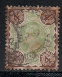 Great Britain Sc 116 1887 4 d brown & green Victoria stamp used