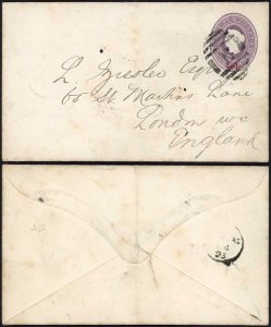 Bahamas 1893 2 1/2d on 4d postal stationery envelope to England