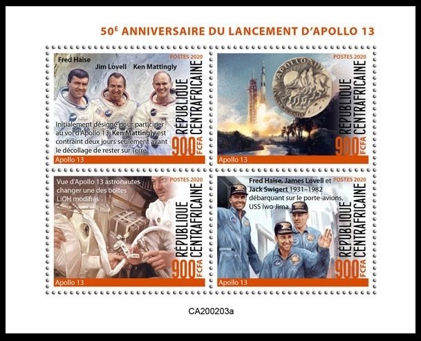 CENTRAL AFRICAN REP 2020 SPACE APOLLO 13 ESPACE RAUMFAHRT SPAZIO [#200203A]