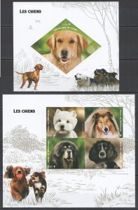 Wb084 Imperf 2019 Dogs Domestic Animals Fauna 1Kb+1Bl Mnh