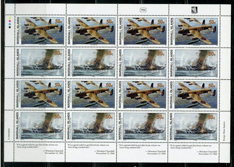 MARSHALL ISLANDS WW II TIRPITZ SUNK SCOTT #498/99  SHEET MINT NH 