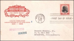 US 834 Calvin Coolidge House of Farnam Typed FDC