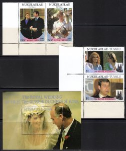 Nukulaelae 1986 ROYAL WEDDING ANDREW & SARAH/PRINCESS DIANA 2 PAIRS+1 S/S MNH