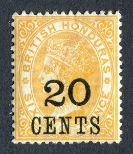 British Honduras 1888 QV. 20c on 6d yellow. MLH. SG41.