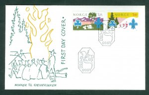 Norway. 1975 FDC Cachet.  Scouts. Nordjamp-75 Lillehammer. Sc. # 656-657.