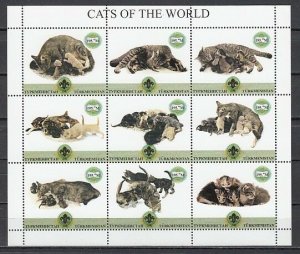 Turkmenistan, 1999 Russian Local. Cats of the World sheet of 9. Scout logo.