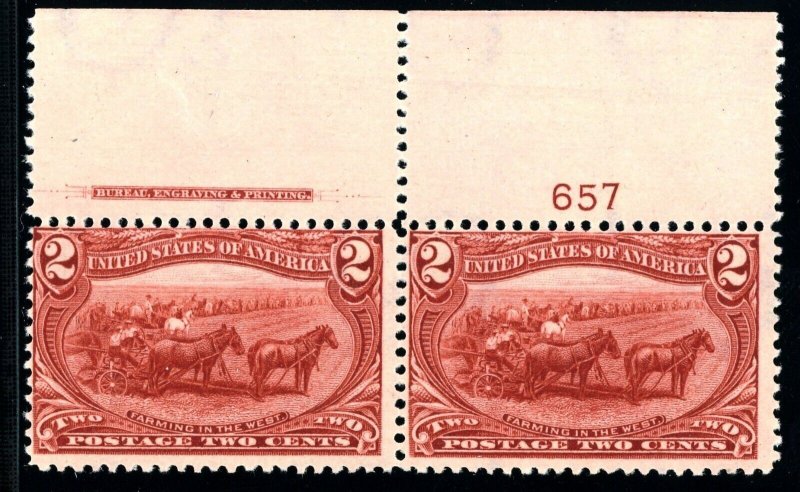 USAstamps Unused FVF US 1898 Trans-Mississippi Pair Plate # Scott 286 OG MNH 