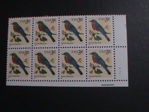 ​UNITED STATES 1990-SC#2478  EASTERN BLUE BIRDS MNH IMPRINT PLATE BLOCK-8-VF