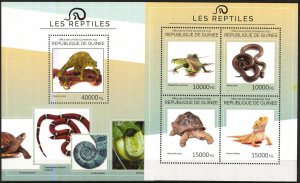 Guinea 2014 Reptiles Turtles Lizards Snakes Sheet + S/S MNH