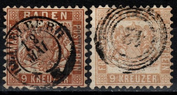 Baden #23, 23a  F-VF Used   CV $120.00 (V5359)