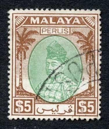 Perlis SG27 Five dollars Green and Brown Cat 140 Pounds 