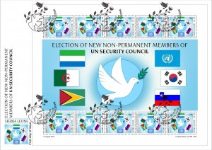 SAW LION 2023 FDC M/S 10V - ONE SECURITY COUNCIL ALGERIA KOREA SLOVENIA FLAGS-