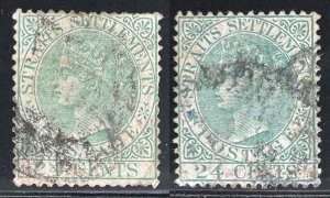 MALAYA 1883 STRAITS SETTLEMENTS QV 24c CA USED SG#68 & 68a M5641#