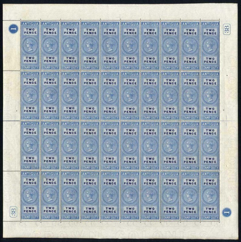 Antigua 1870 2d Stamp Duty Sheet of 40