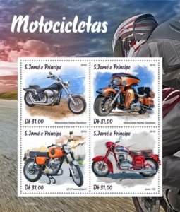 St Thomas - 2019 Motorcycles - 4 Stamp Sheet - ST190104a