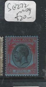 MALAYA STRAITS SETTLEMENTS   (P1605B)  KGV  $1  SG 272   MOG