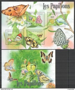 2011 Central Africa Flora & Fauna Butterflies Les Papillons Kb+Bl ** Bc1404