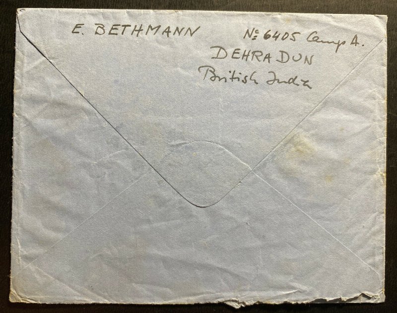 1940s Dehra Dun India POW Internment Camp 4 Cover To Berg Germany E Bethmann 3