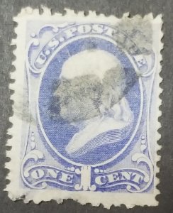 1870 US Scott 145 1c BEN FRANKLIN Stamp Used z9236