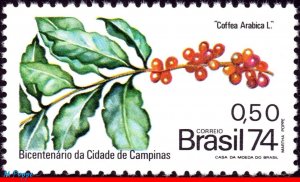 1366 BRAZIL 1974 BRANCH OF COFFEE, CAMPINAS CITY, PLANTS, AGRICULTURE, C-863 MNH