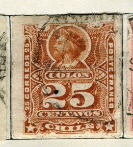 CHILE;    1881 early classic rouletted Columbus issue used 25c. value