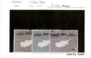 Cyprus, Postage Stamp, #198-200 Used, 1960 Map (AB)