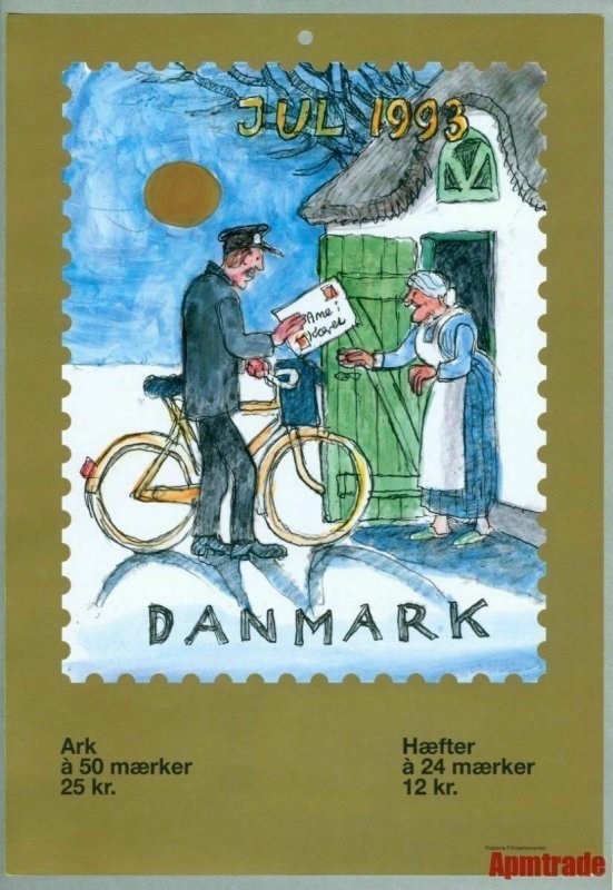 Denmark. Christmas Seal. 1993.1 Post Office,Display,Advertising Sign.Mailman,Box