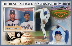 Stamps.Sports.Baseball Nolan Ryan 2023 year 1+1 sheets perforated Uganda NEW