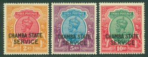 SG O58-O60 India states Chamba officials. 2r, 5r & 10r. Very lightly mountedmint