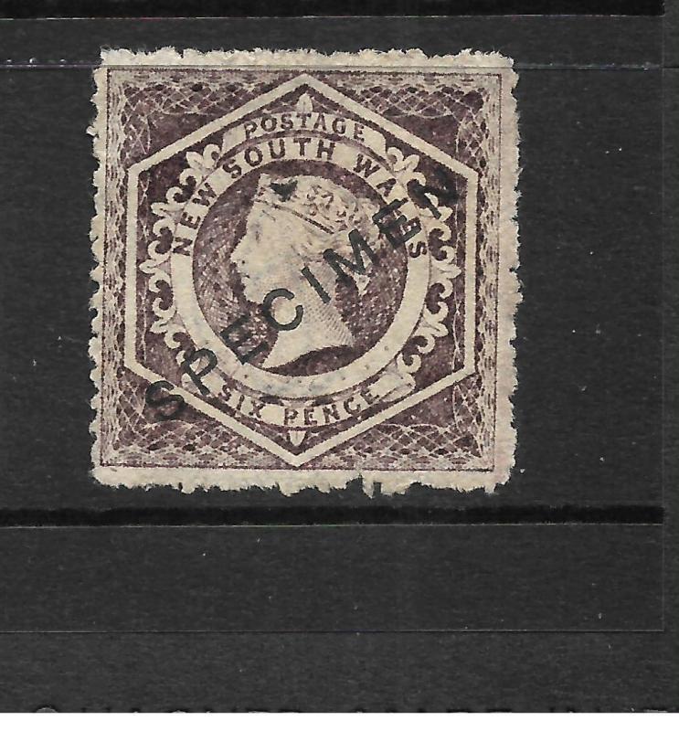 NEW SOUTH WALES 1860-72   6d   PURPLE   QV  MLH  SPECIMEN   P13  SG 165s