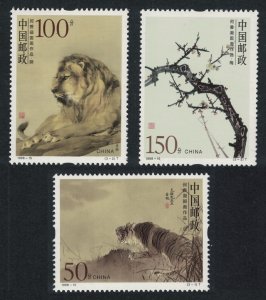 China Tiger Paintings by He Xiang-ning 3v 1998 MNH SC#2880-2882