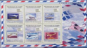 GUINEE GUINEA 2009 SHEET AVIATION CONCORDE ON STAMPS