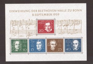 Germany   #804  MNH  1959  sheet  Beethoven Hall  German composers