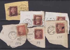 GB QV 1d Red On Piece Collection Of 6 With Postmarks Postal History BP9504